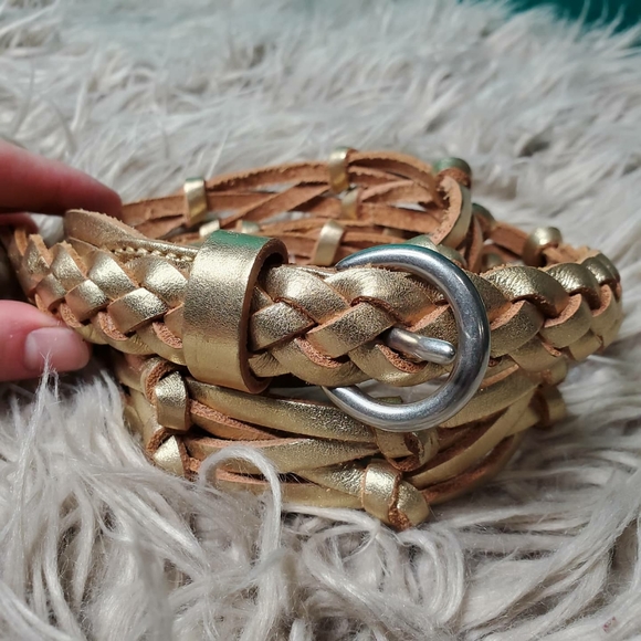 FOSSIL gold leather braided belt NWOT - Picture 3 of 3
